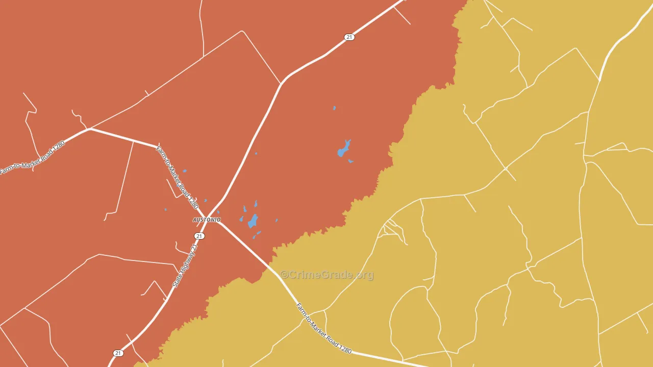 Austonio, TX Map of Assault Rates