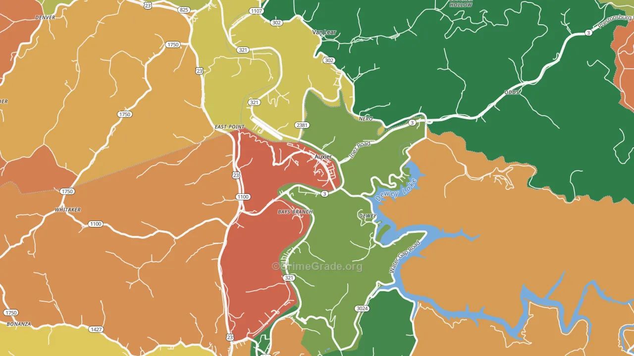 Auxier, KY Map of Assault Rates