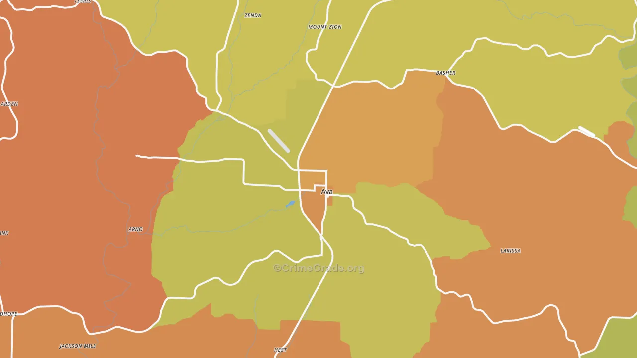 Ava, MO Map of Assault Rates