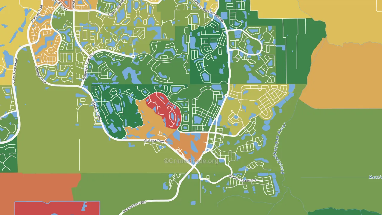 Avalon Park Northwest Village, Alafaya, FL Map of Assault Rates