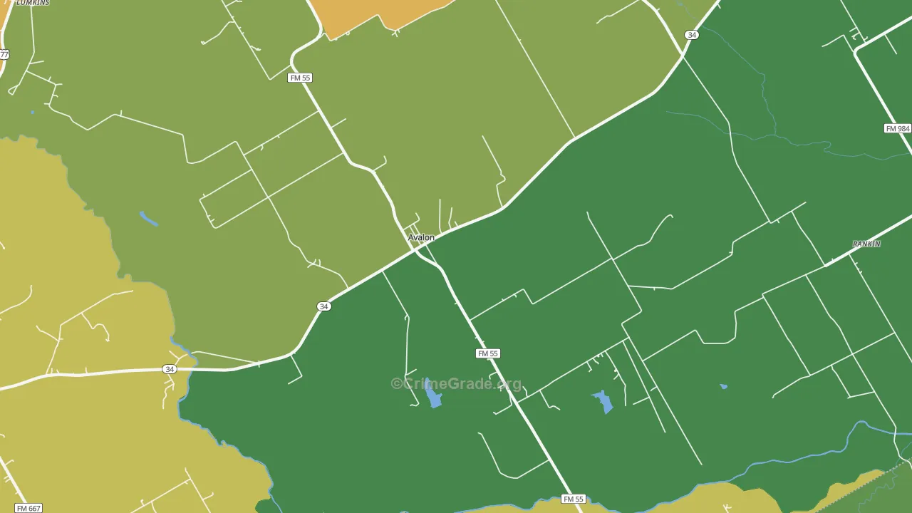 Avalon, TX Map of Assault Rates