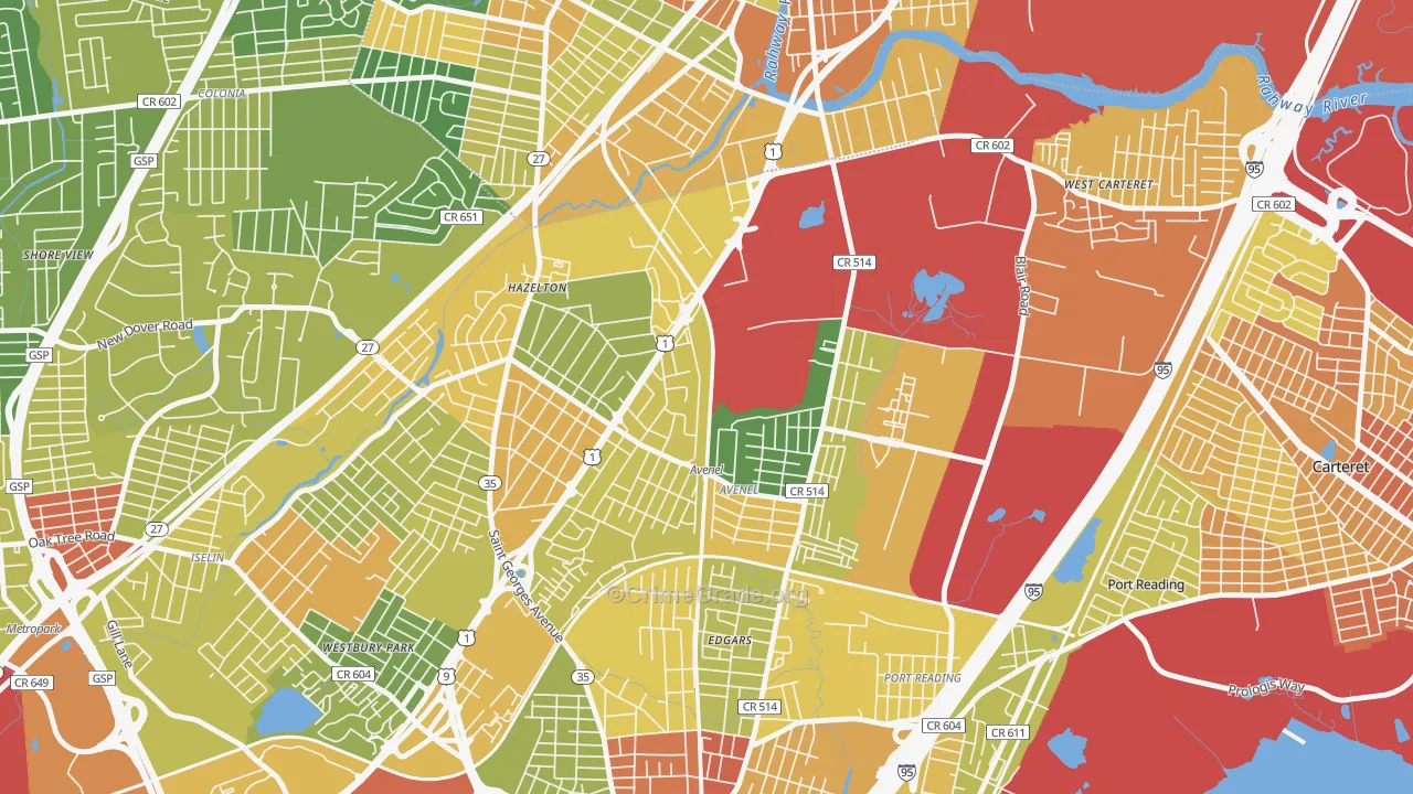 Avenel, NJ Map of Assault Rates