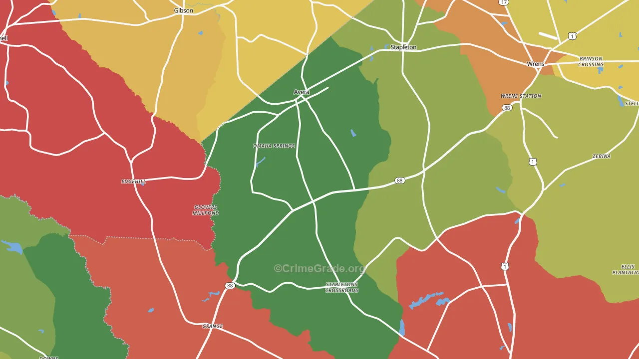 Avera, GA Map of Assault Rates