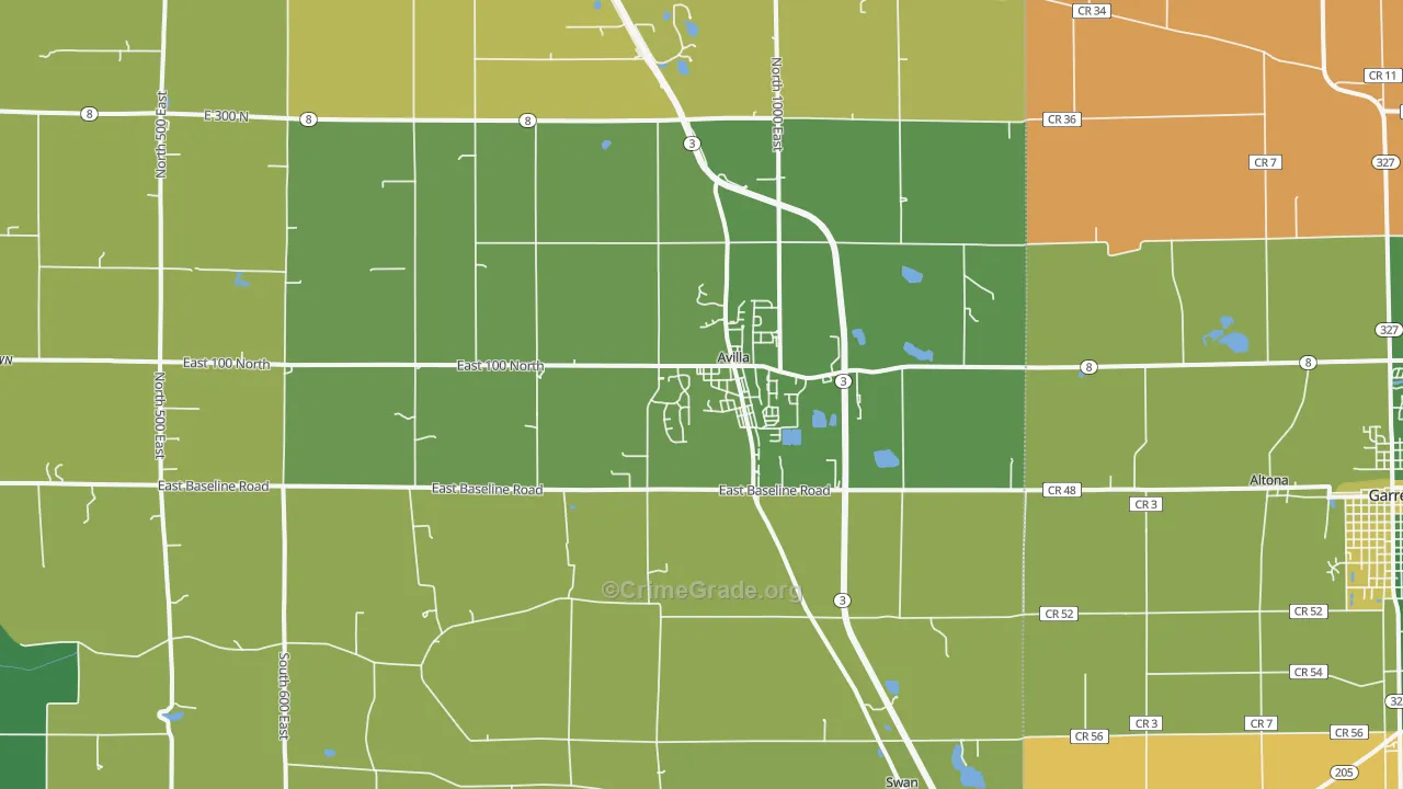 Avilla, IN Map of Assault Rates