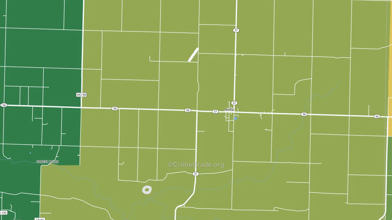 Avilla, MO Map of Assault Rates