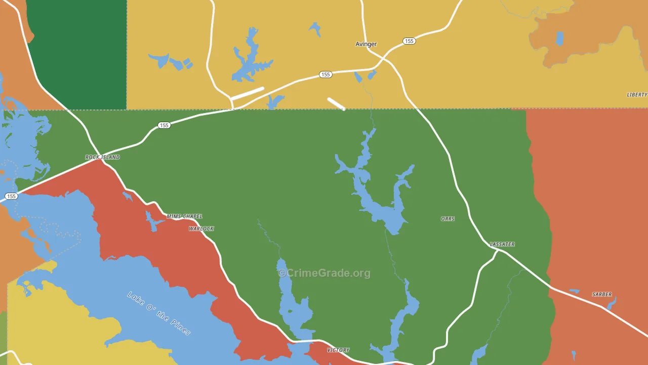 Avinger, TX Map of Assault Rates
