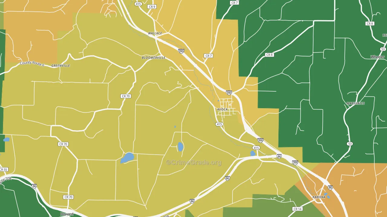 Avoca, NY Map of Assault Rates