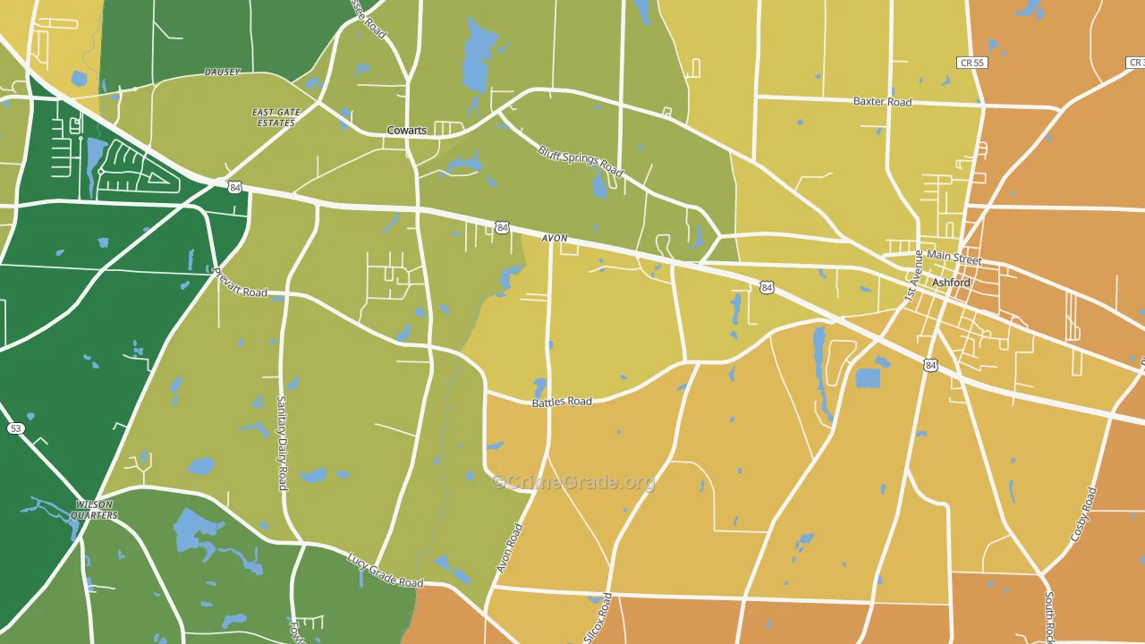 Avon, AL Map of Assault Rates