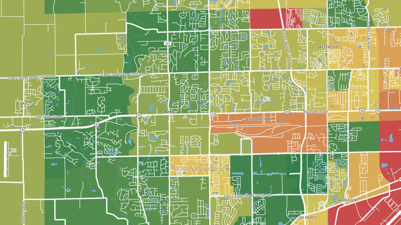Avon, IN Map of Assault Rates