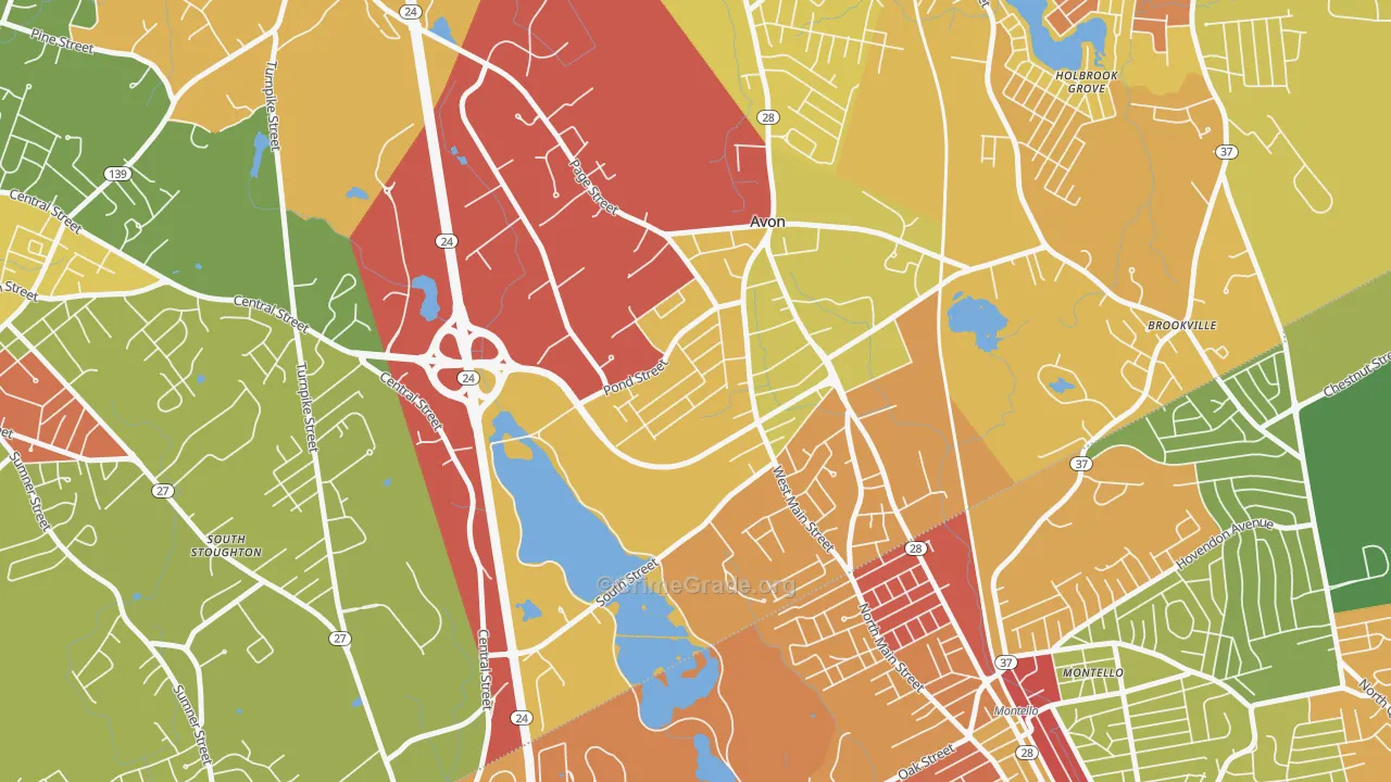 Avon, MA Map of Assault Rates