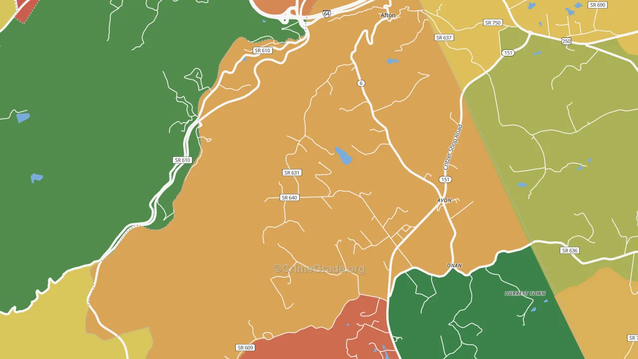Avon, VA Map of Assault Rates