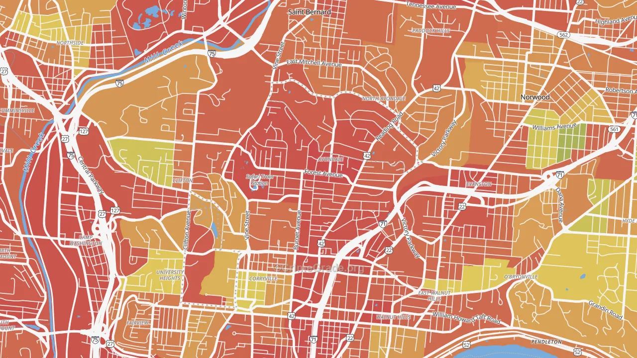 Avondale, Cincinnati, OH Map of Assault Rates