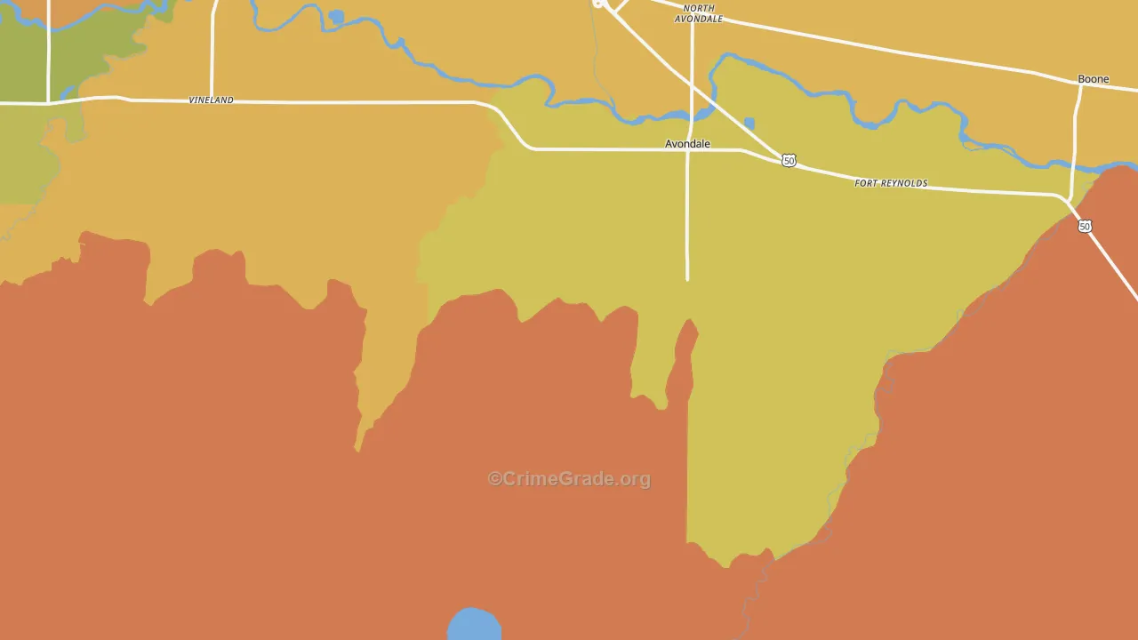 Avondale, CO Map of Assault Rates