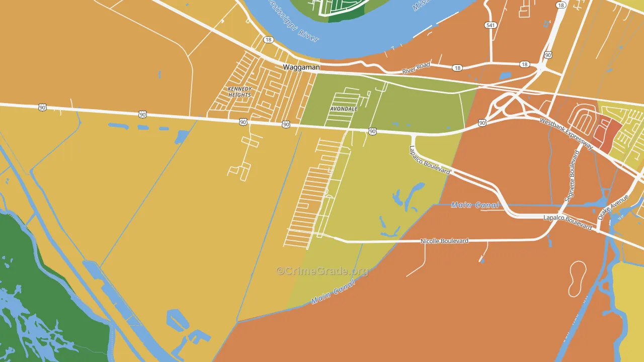 Avondale, LA Map of Assault Rates