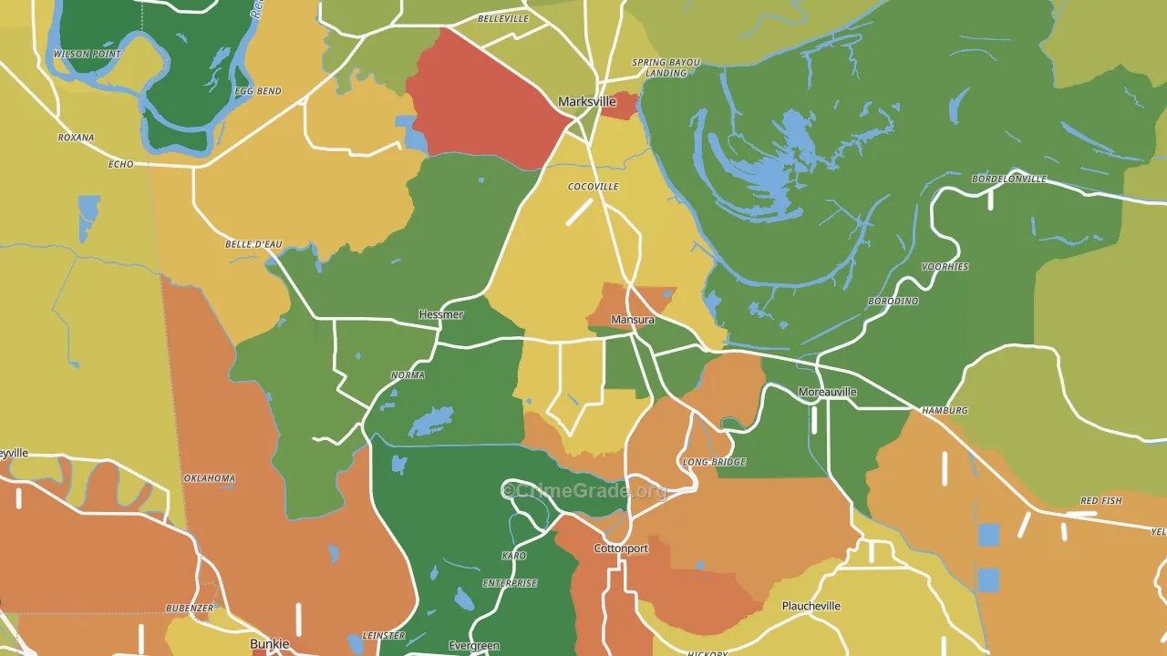 Avoyelles Parish, LA Map of Assault Rates
