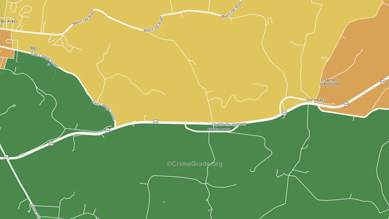 Aymett Town, TN Map of Assault Rates
