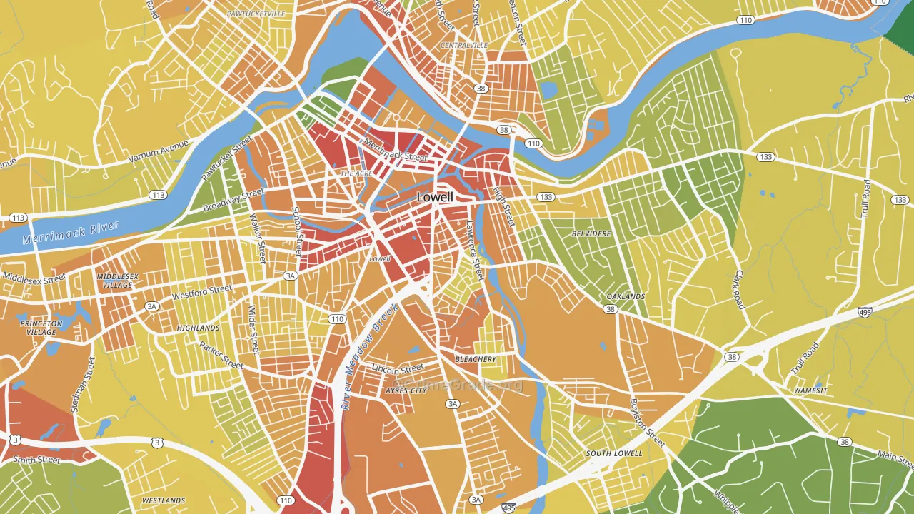 Back Central, Lowell, MA Map of Assault Rates