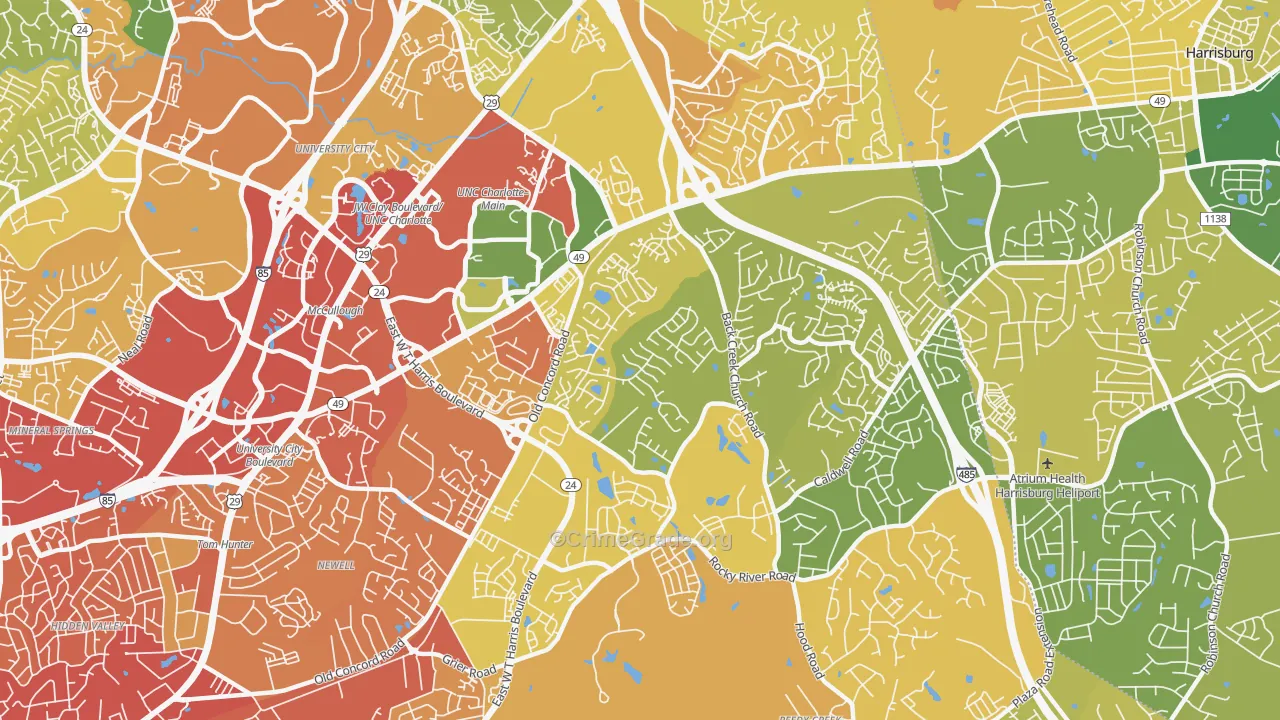 Back Creek Church Road, Charlotte, NC Map of Assault Rates