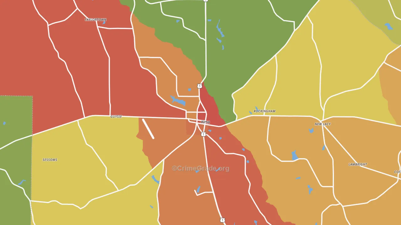 Bacon County, GA Map of Assault Rates