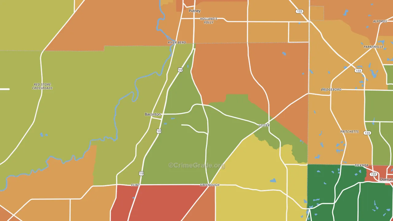 Baconton, GA Map of Assault Rates