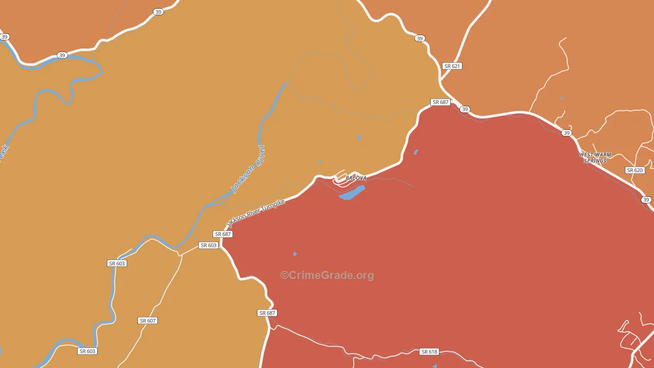 Bacova, VA Map of Assault Rates