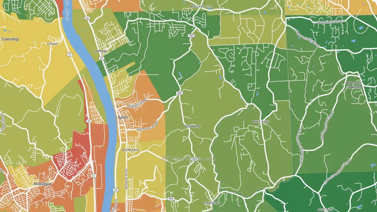 Baden, PA Map of Assault Rates