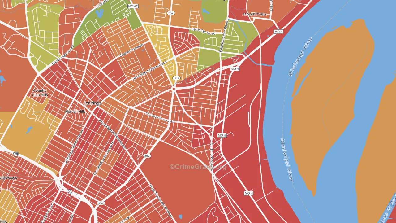 Baden, St. Louis, MO Map of Assault Rates