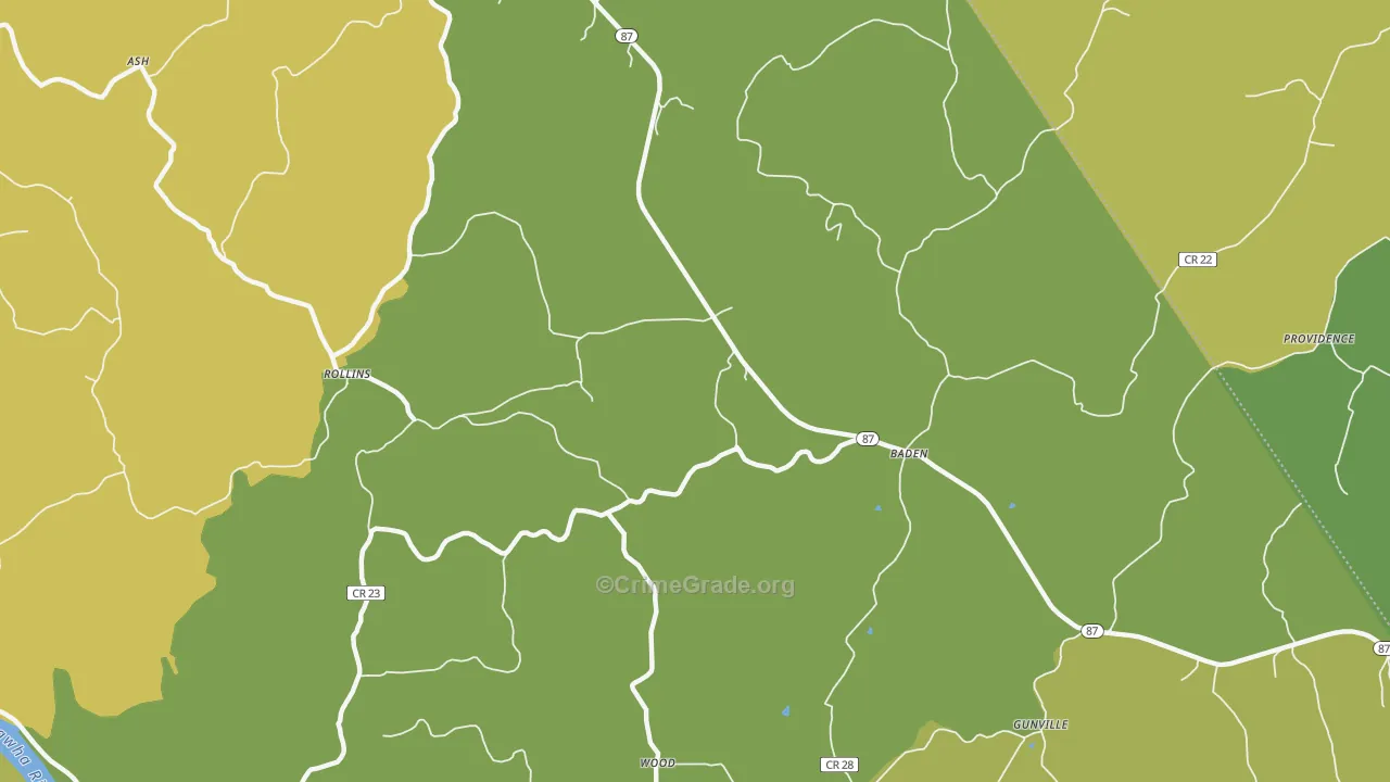 Baden, WV Map of Assault Rates