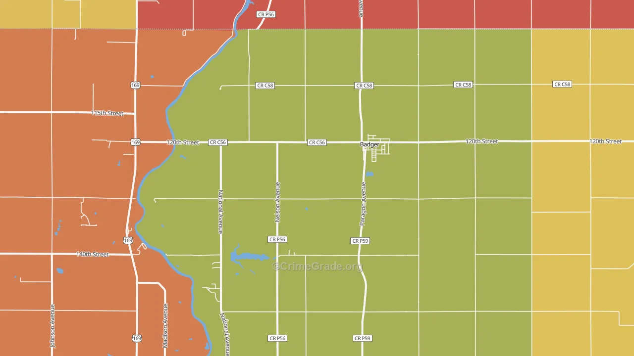 Badger, IA Map of Assault Rates