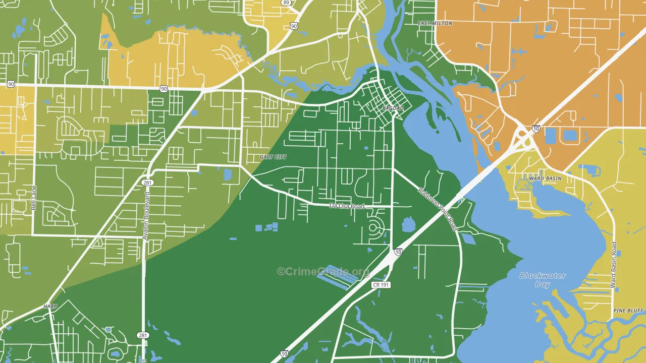 Bagdad, FL Map of Assault Rates