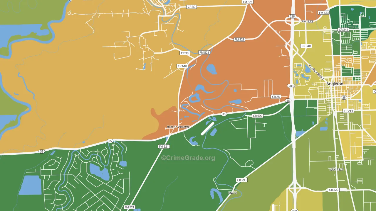 Baileys Prairie, TX Map of Assault Rates