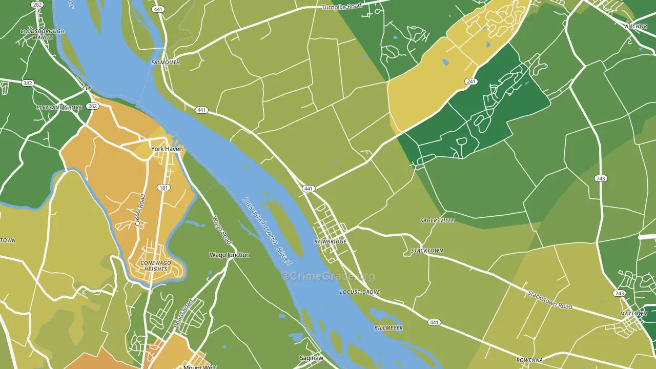 Bainbridge, PA Map of Assault Rates
