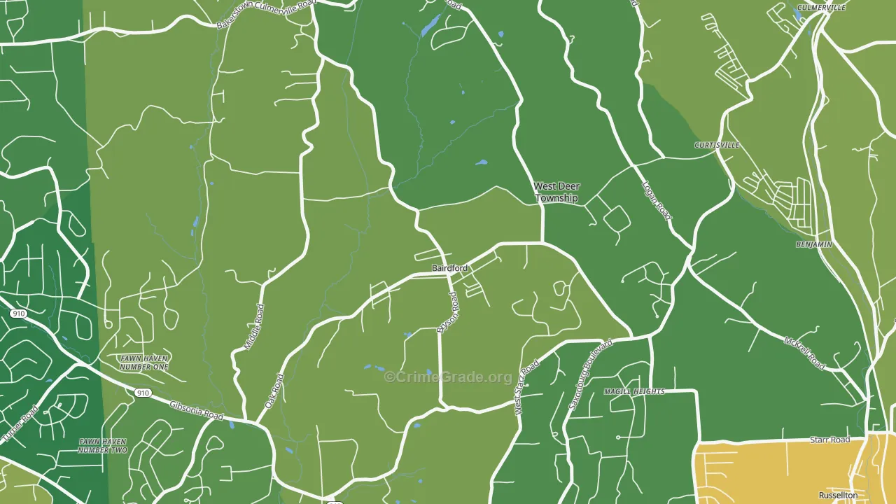 Bairdford, PA Map of Assault Rates