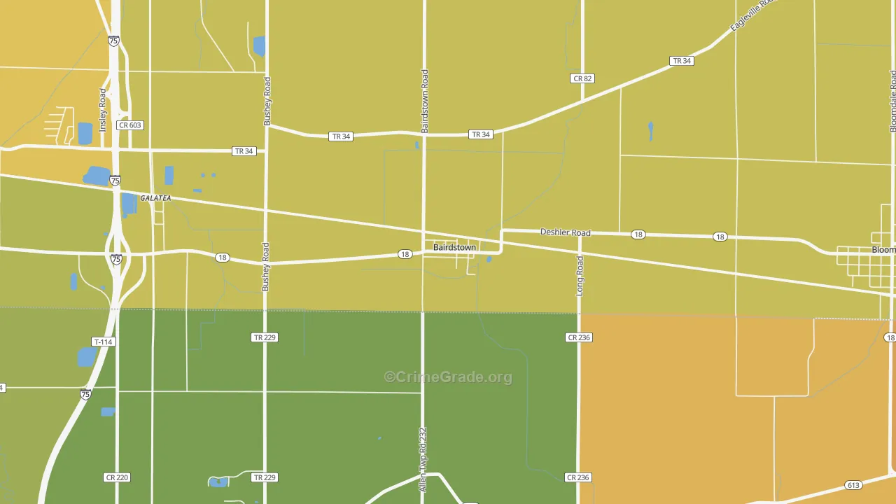 Bairdstown, OH Map of Assault Rates