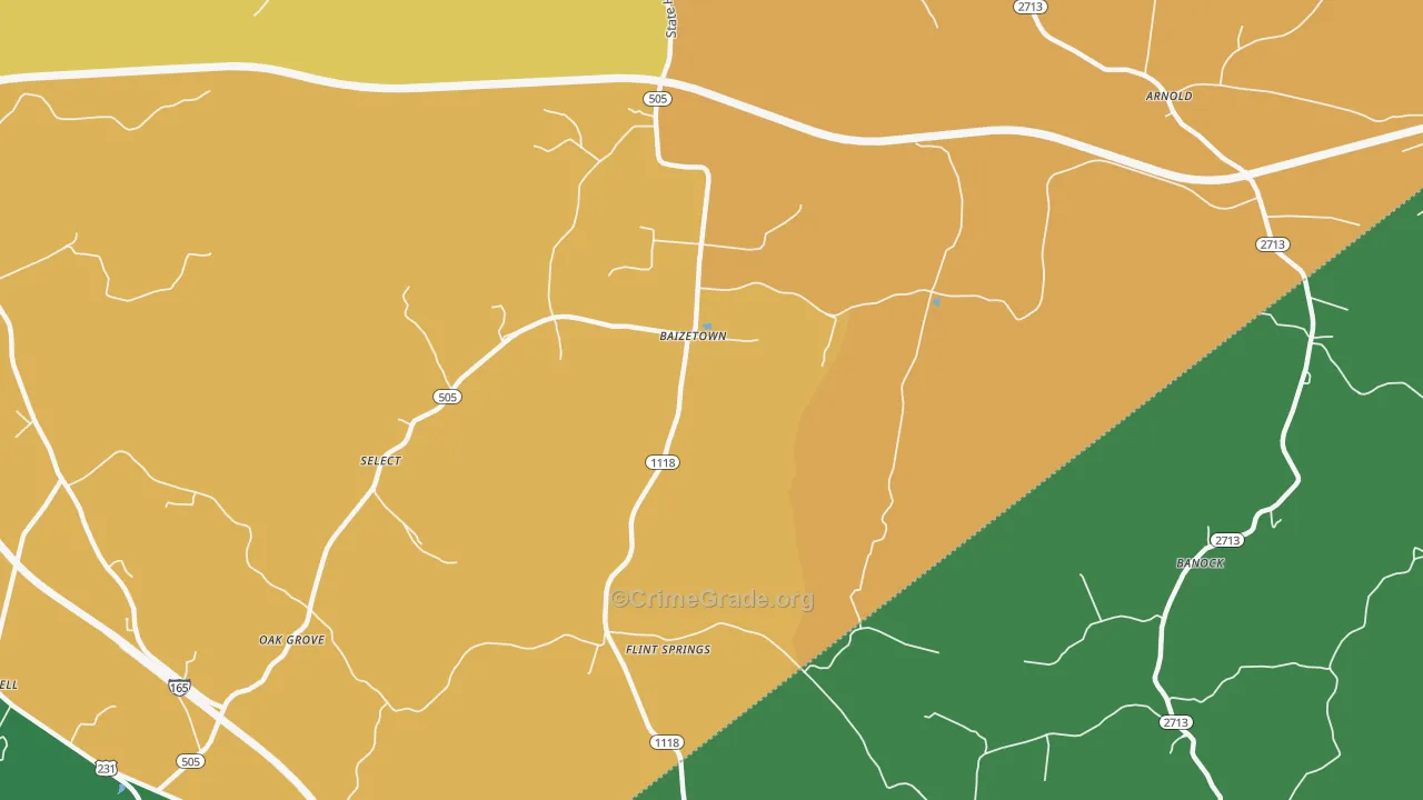 Baizetown, KY Map of Assault Rates