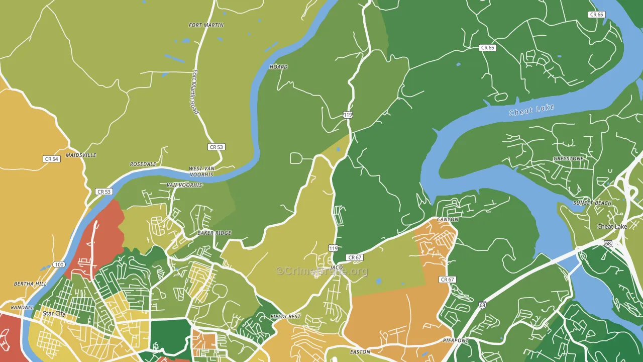 Baker Ridge, WV Map of Assault Rates