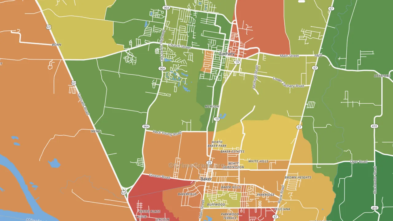 Baker-Zachary Area, Baker, LA Map of Assault Rates