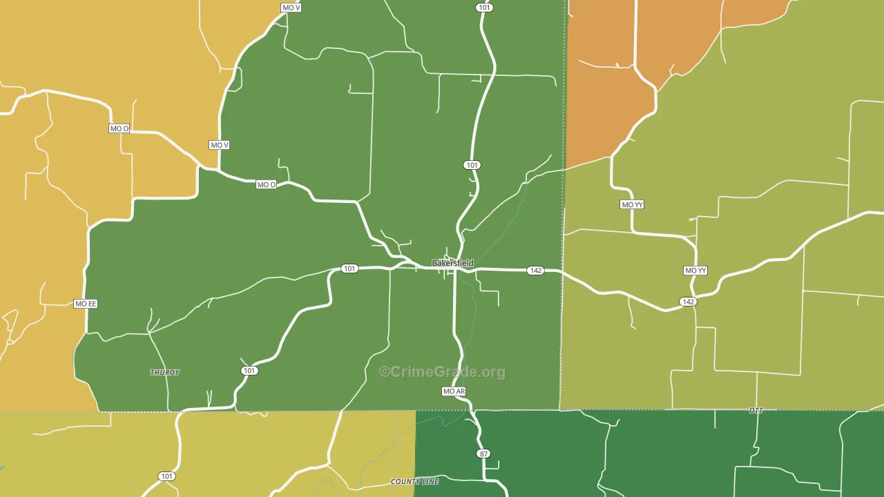 Bakersfield, MO Map of Assault Rates