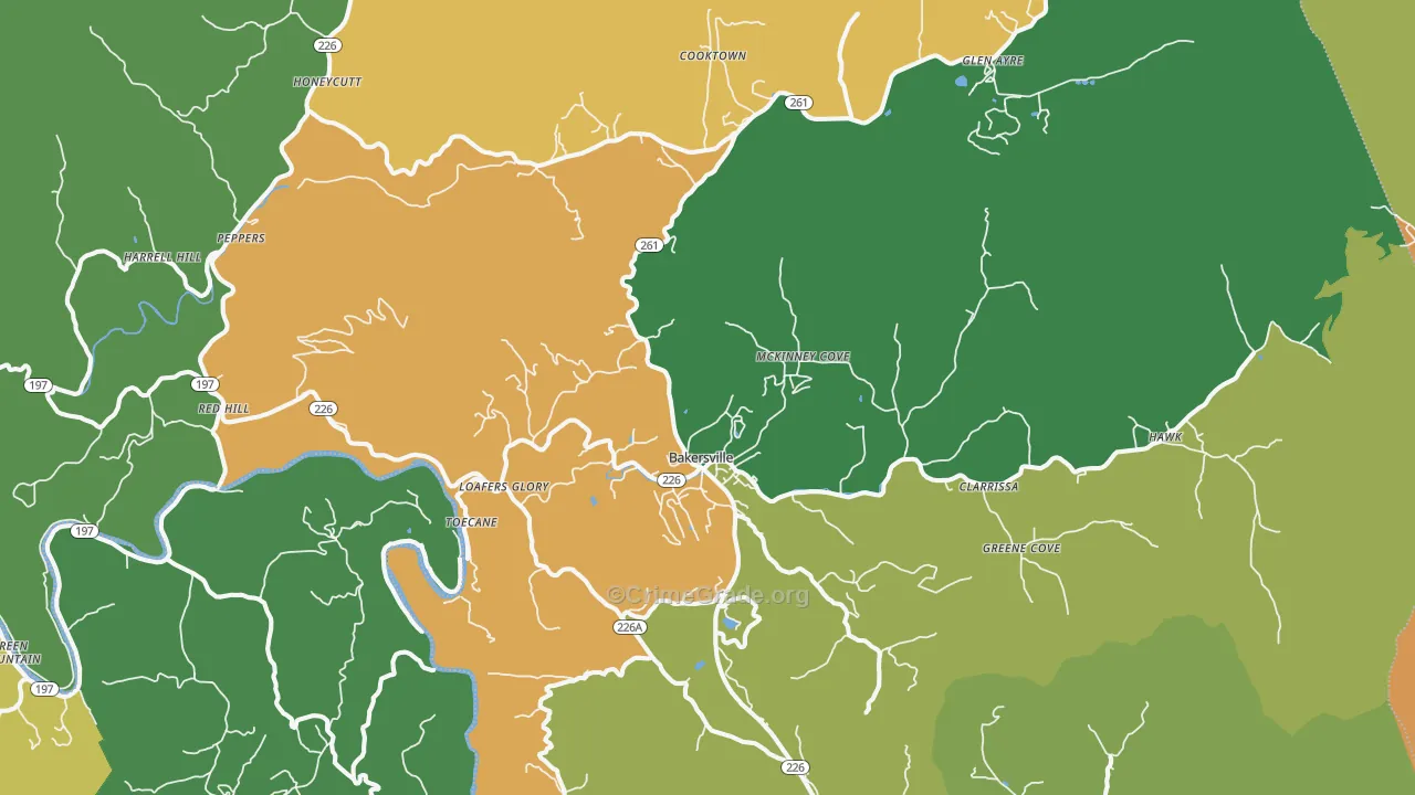 Bakersville, NC Map of Assault Rates