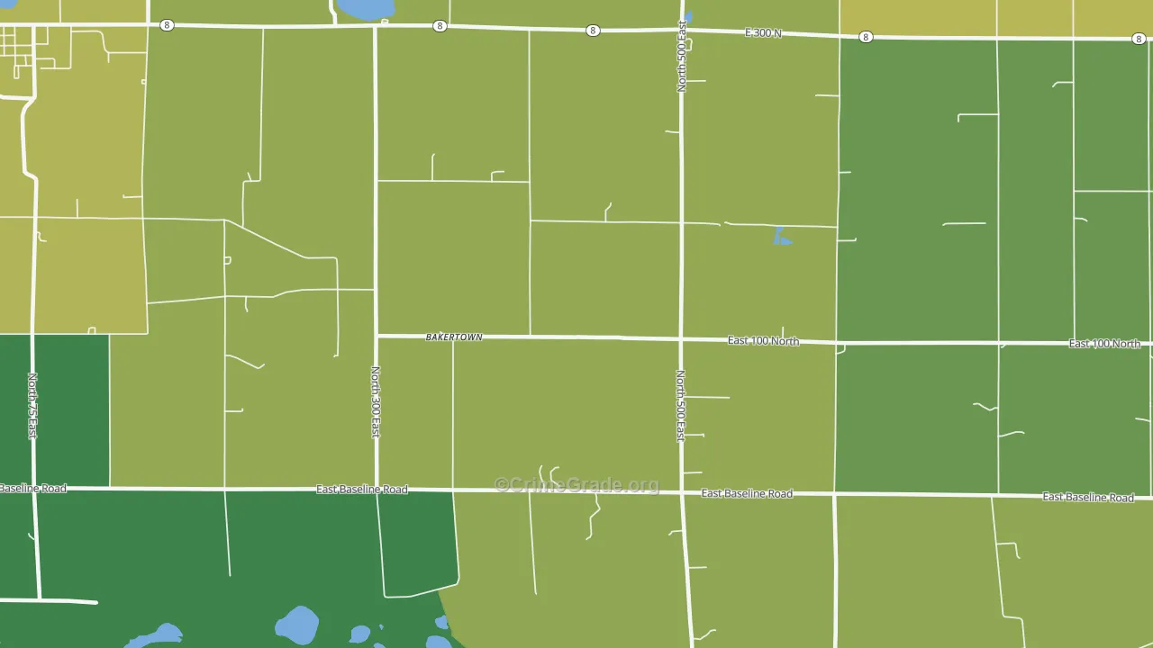 Bakertown, IN Map of Assault Rates