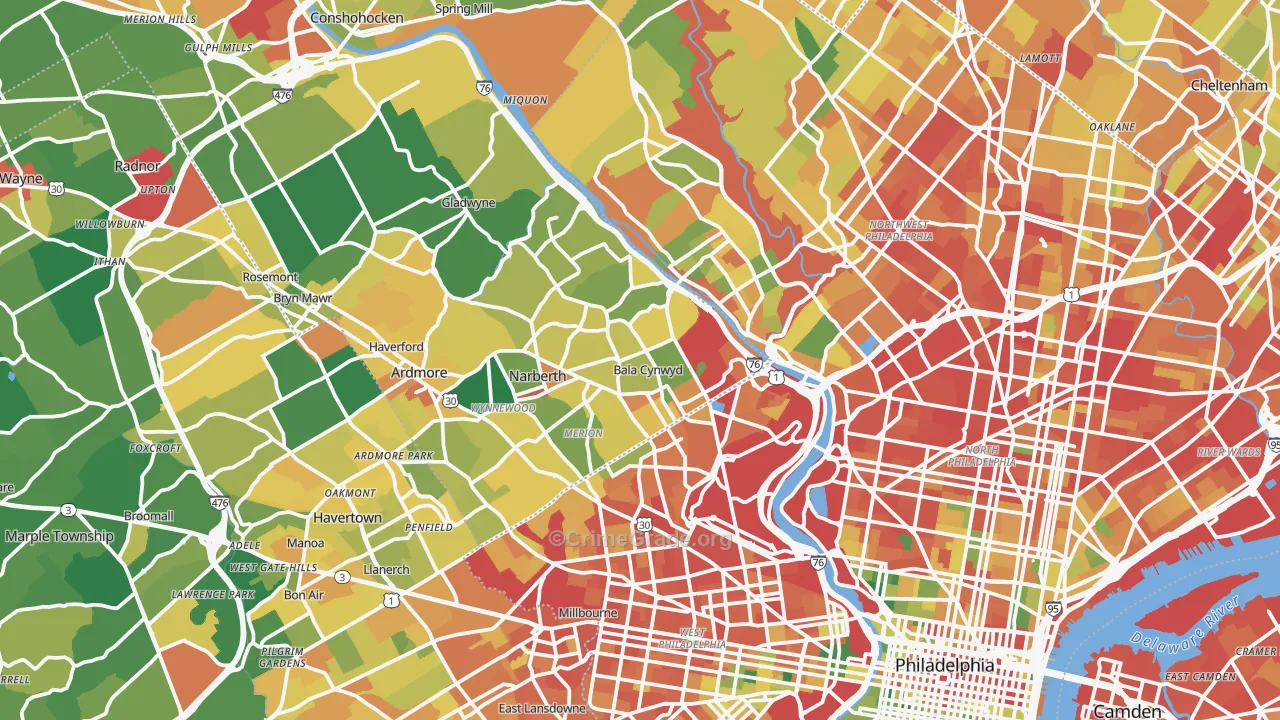 Bala-Cynwyd, PA Map of Assault Rates