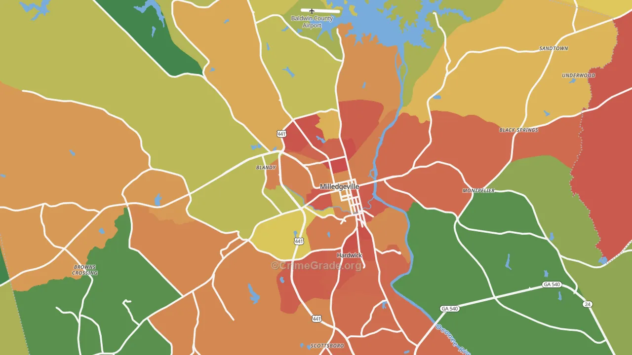 Baldwin County, GA Map of Assault Rates
