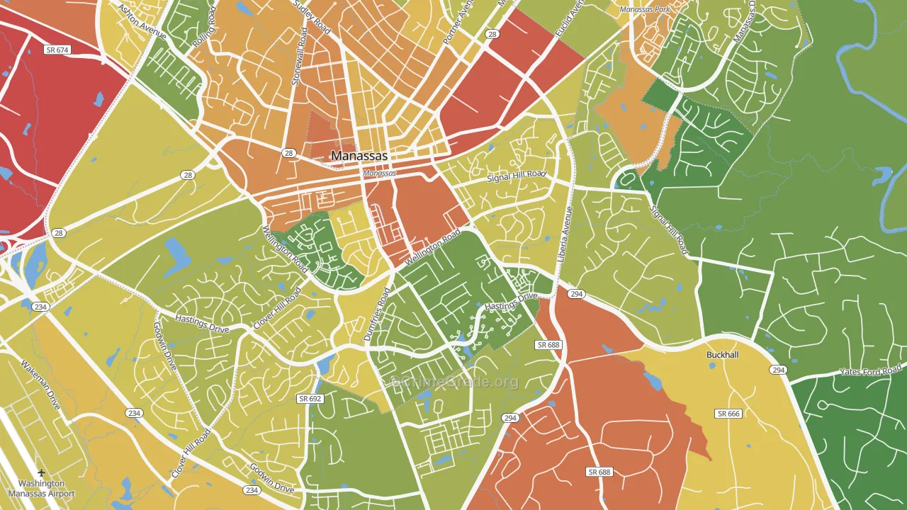 Baldwin District, Manassas, VA Map of Assault Rates