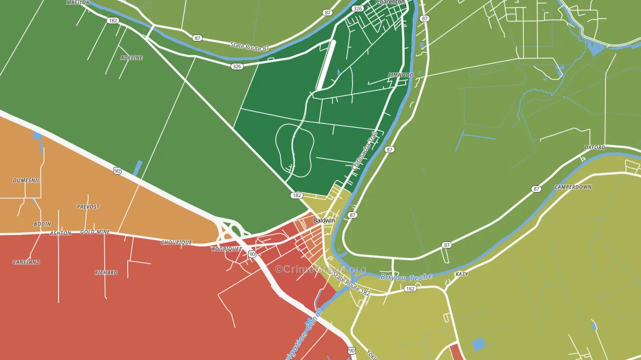 Baldwin, LA Map of Assault Rates