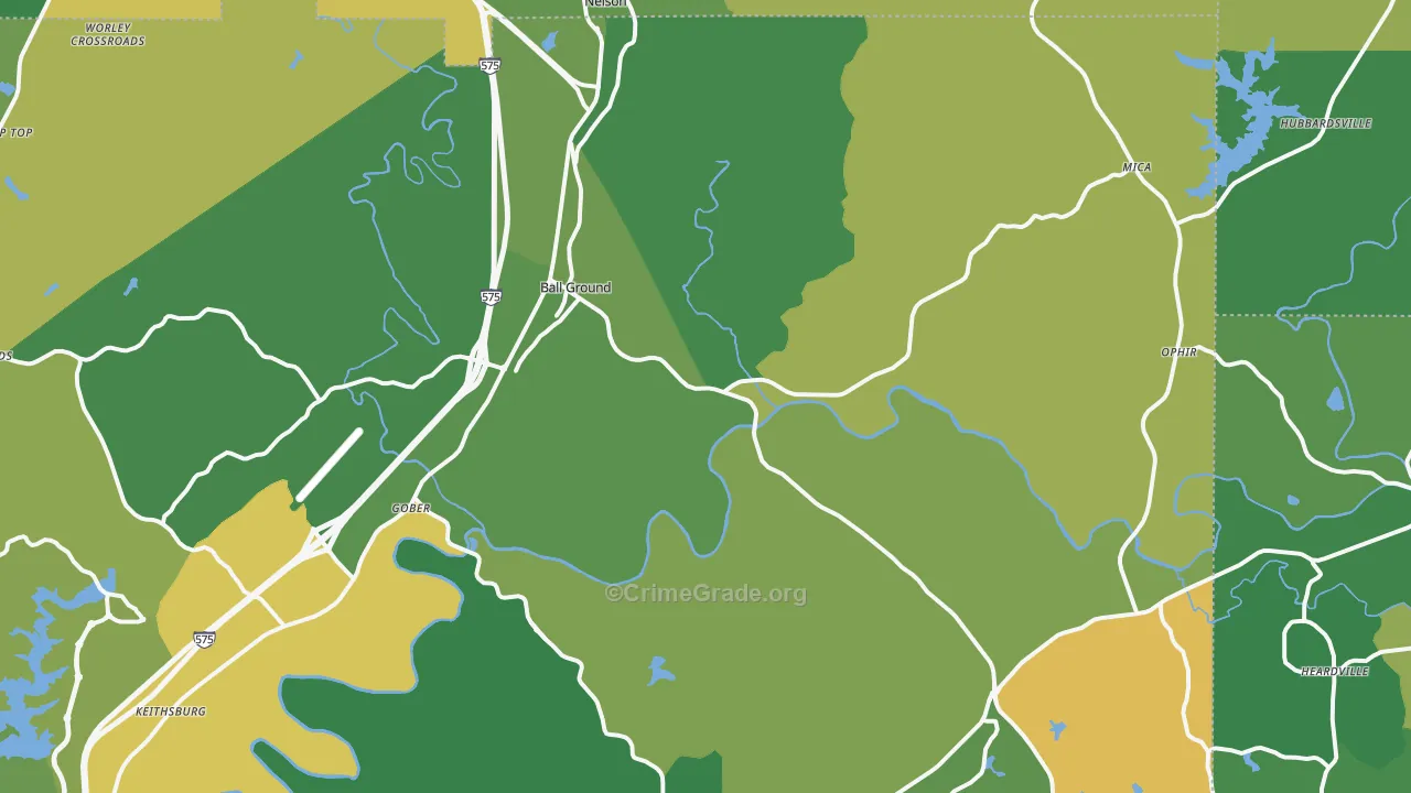 Ball Ground, GA Map of Assault Rates
