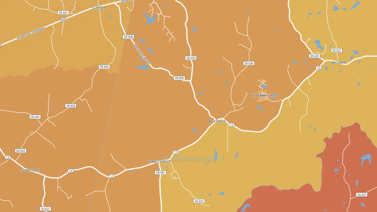 Ballsville, VA Map of Assault Rates