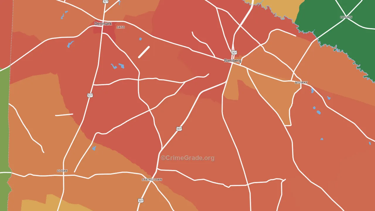 Bamberg County, SC Map of Assault Rates