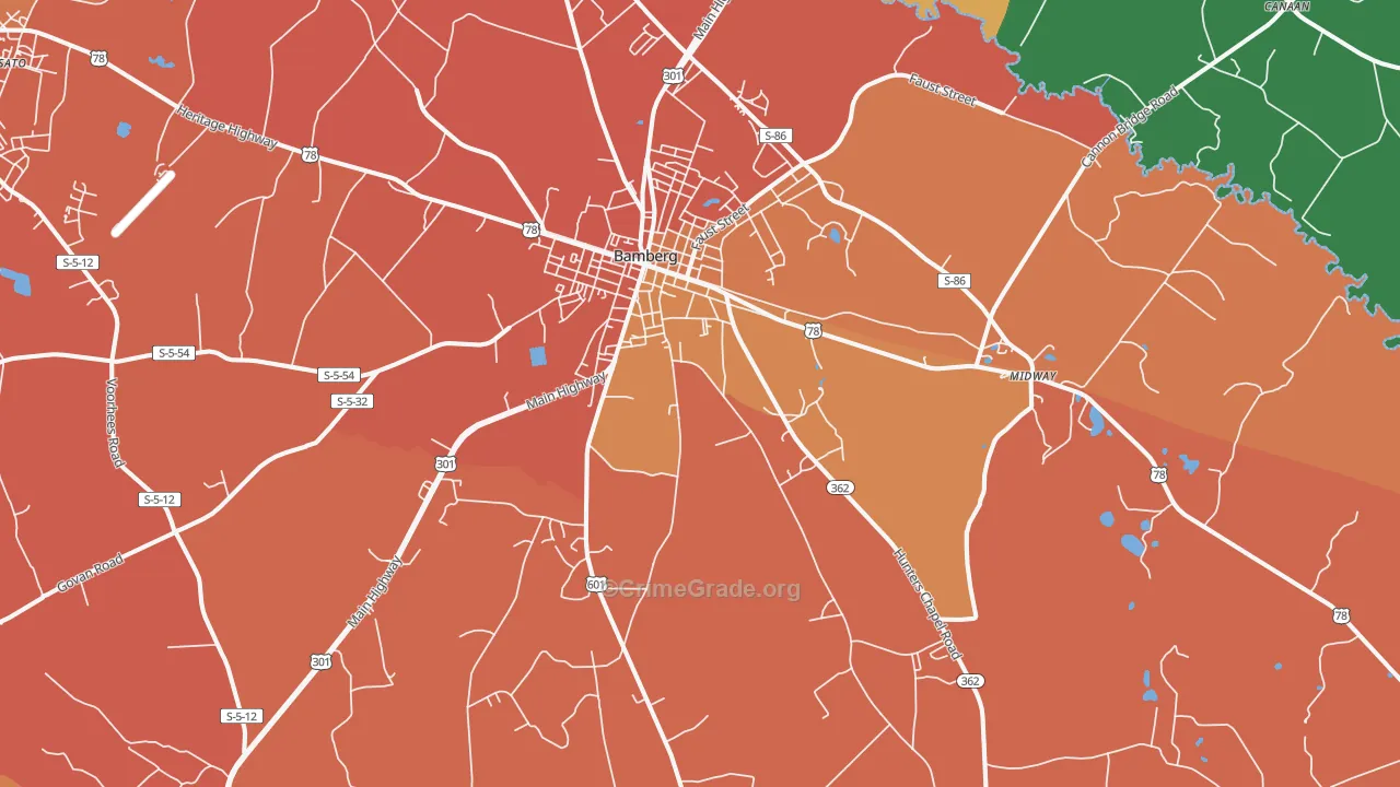 Bamberg, SC Map of Assault Rates