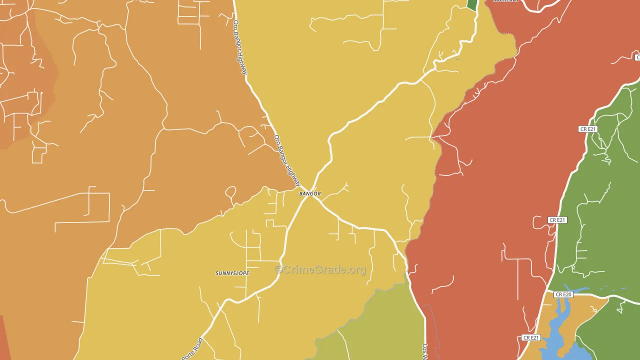 Bangor, CA Map of Assault Rates