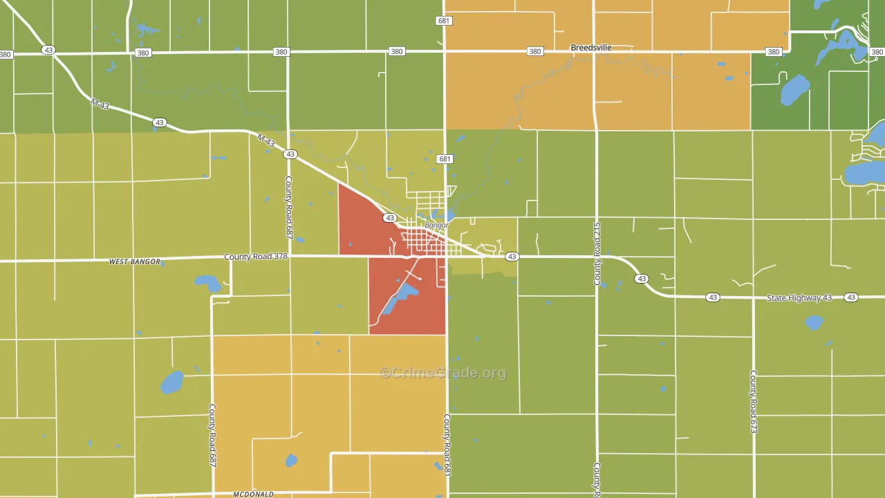 Bangor, MI Map of Assault Rates